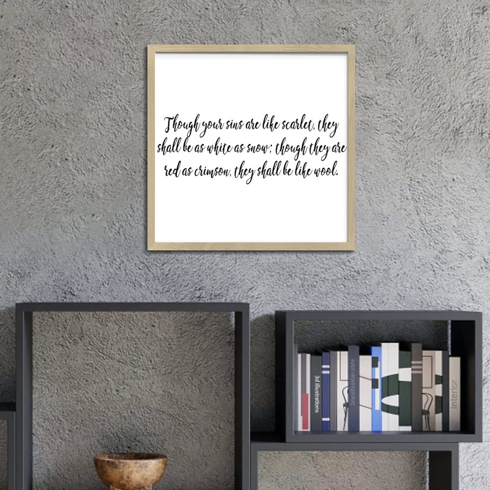 Inspirational 'Though Your Sins Are Like Scarlet' Wood Sign - Rustic Home Wall Decor with Wood Frame (12x12 Inches) - Perfect for Bedroom, Living Room, or Office Decor