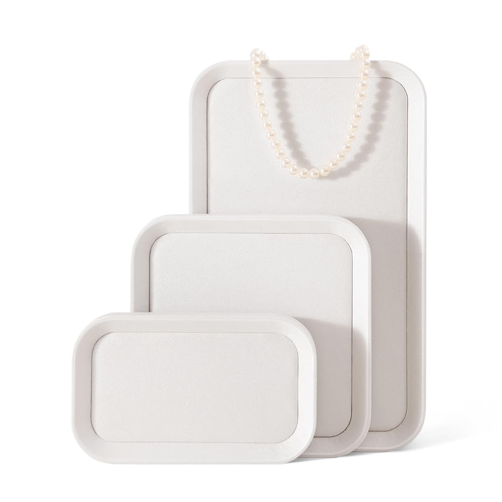 PU Leather Jewelry Display Tray - Gold Bangle & Pendant Storage Organizer for Earrings, Rings, Necklaces - Countertop Shop Holder Plate - Perfect for Retail Stores, Boutiques & Home Organization (White, Large)