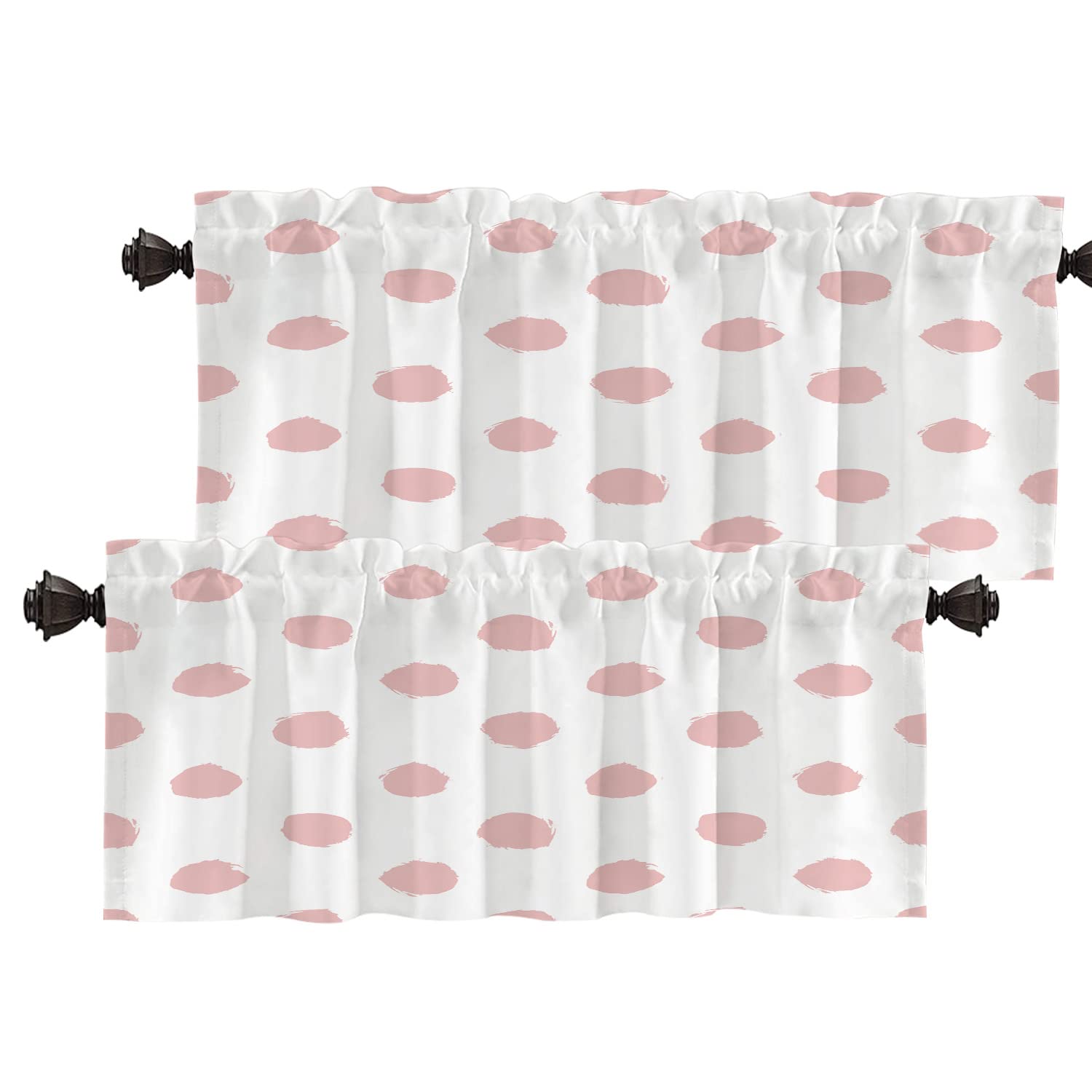 Batmerry Abstract Polka Dot Valance Curtains - Black & White Circle Pink Uneven Window Treatment, 2-Pack 52x16 Inch Multilayer Polyester Blackout Valances for Kitchen, Living Room & Bathroom - Perfect for Modern Home Decor & Light Control