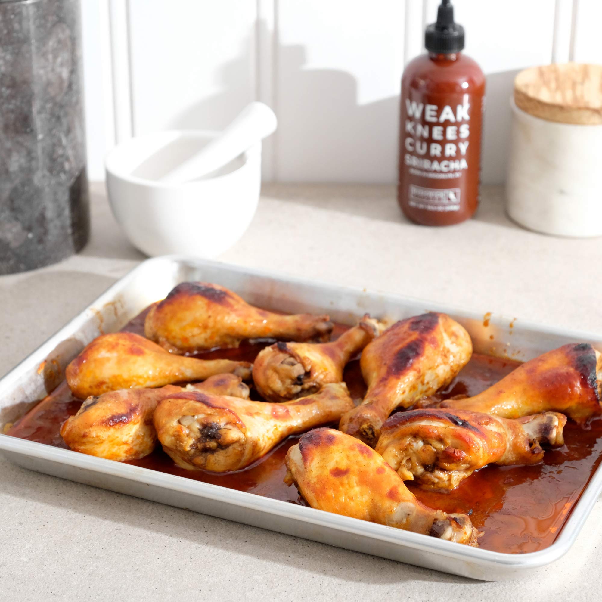 Weak Knees Curry Sriracha Hot Sauce - 10.5oz Spicy Sriracha & Gochujang Chili Paste Blend with Curry Spices in Squeeze Bottle - Perfect for Wings, Tacos, Ramen & Foodie Gifts