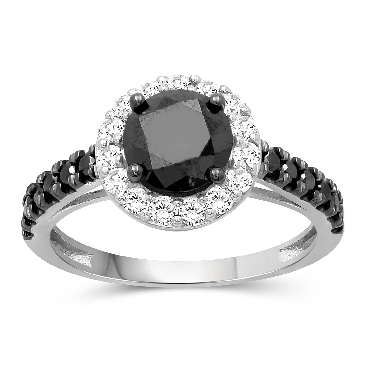 JEWELEXCESS 2.00CTW Black & White Diamond Halo Ring for Women - Sterling Silver Wedding Band, Anniversary & Birthday Gift - Elegant Jewelry for Parties, Date Nights & Special Occasions