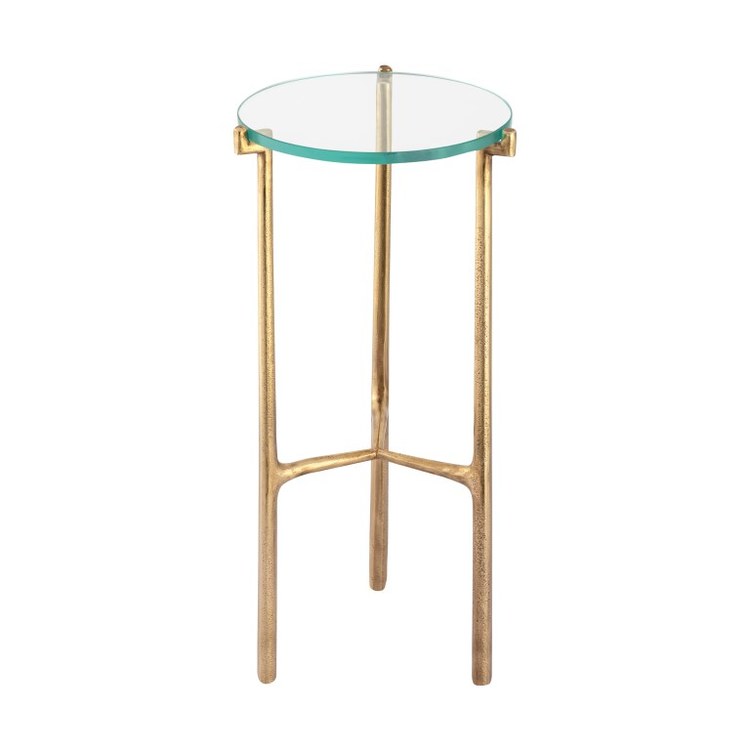 Stylish Accent Table with Bump Out Design - 9.75 x 22.5 Inches in Brass & Clear Glass - Perfect for Living Room, Bedroom, or Entryway Decor