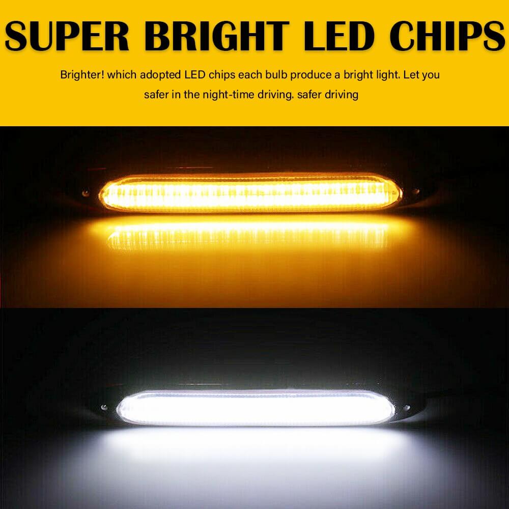 Universal LED Daytime Running Lights Strips - White & Amber Turn Signal (15.5/23.5/27.5/34.5cm) | DRL Car Lights for Enhanced Visibility & Safety | Perfect for Trucks, SUVs & Custom Vehicles