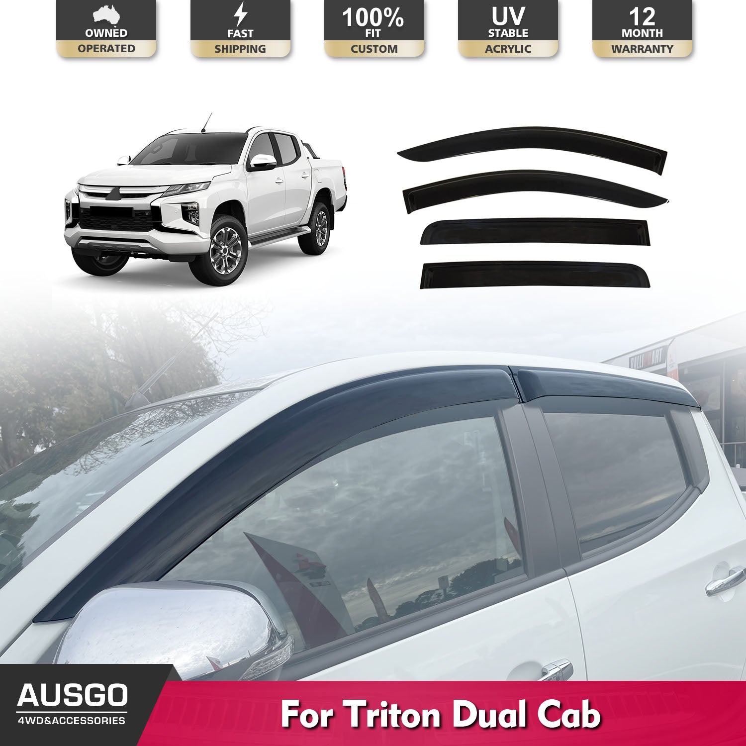 Premium Car Door Window Weather Shields for Mitsubishi Triton MQ/MR Dual Cab (2015-2024) - Rain & Wind Protection, UV Blocking for Outdoor Adventures & Daily Commute