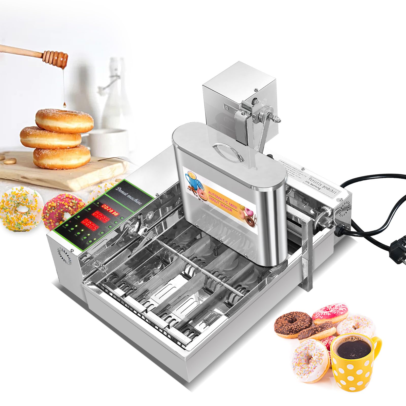 Commercial 4-Row Mini Donut Maker Machine - Electric Donut Fryer for Homemade Doughnuts, Donut Holes & Pastries - Perfect for Bakeries, Cafes, Catering & Home Use