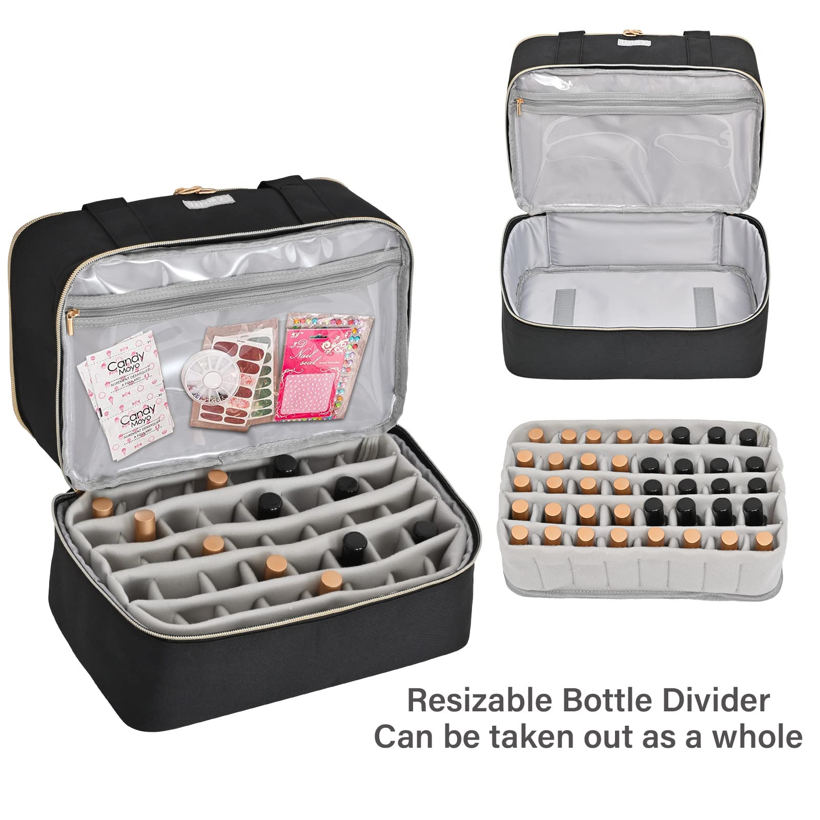 Double-Layer Nail Polish Organizer & Storage Case - Holds 40 Bottles (15ml/0.5oz) & Nail Lamp - Portable Nail Art Supplies Holder for Travel, Salon & Home Manicure Organization