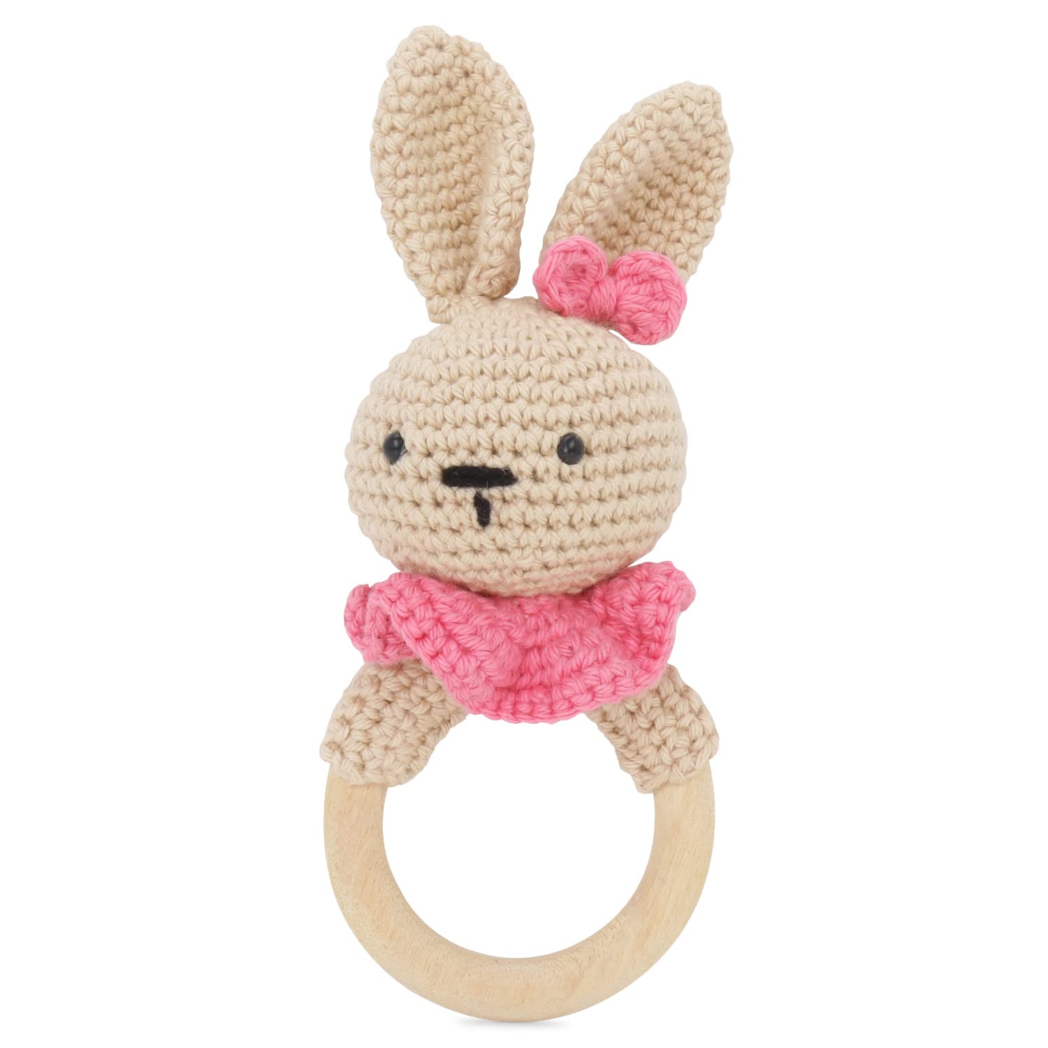 Organic Cotton Crochet Bunny Teether Ring - Safe & Soft Baby Teething Toy for Infants & Toddlers (Beige) | Natural Relief for Sore Gums, Perfect Gift for Newborns & Baby Showers