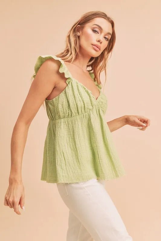 Aemi + Co Women's Sweetheart Neck Ruffled Strap Top - Flirty & Feminine Blouse for Date Night, Party & Special Occasions