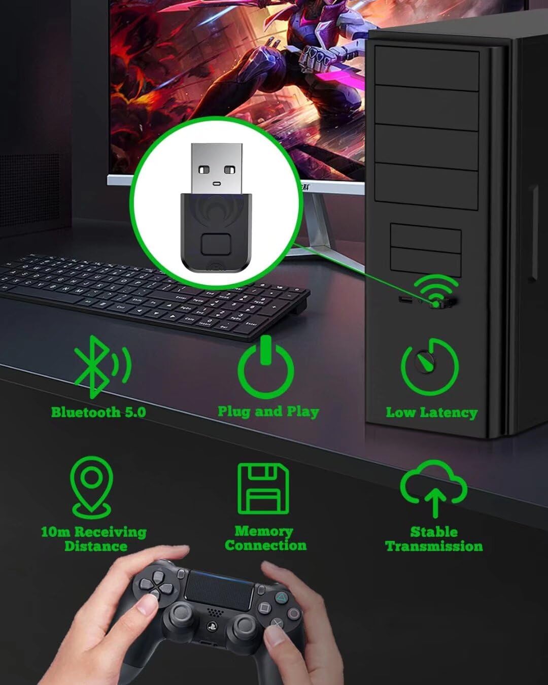 Wireless Controller Adapter for PS4/PS5/Switch/PC - Gaming & Tesla Use