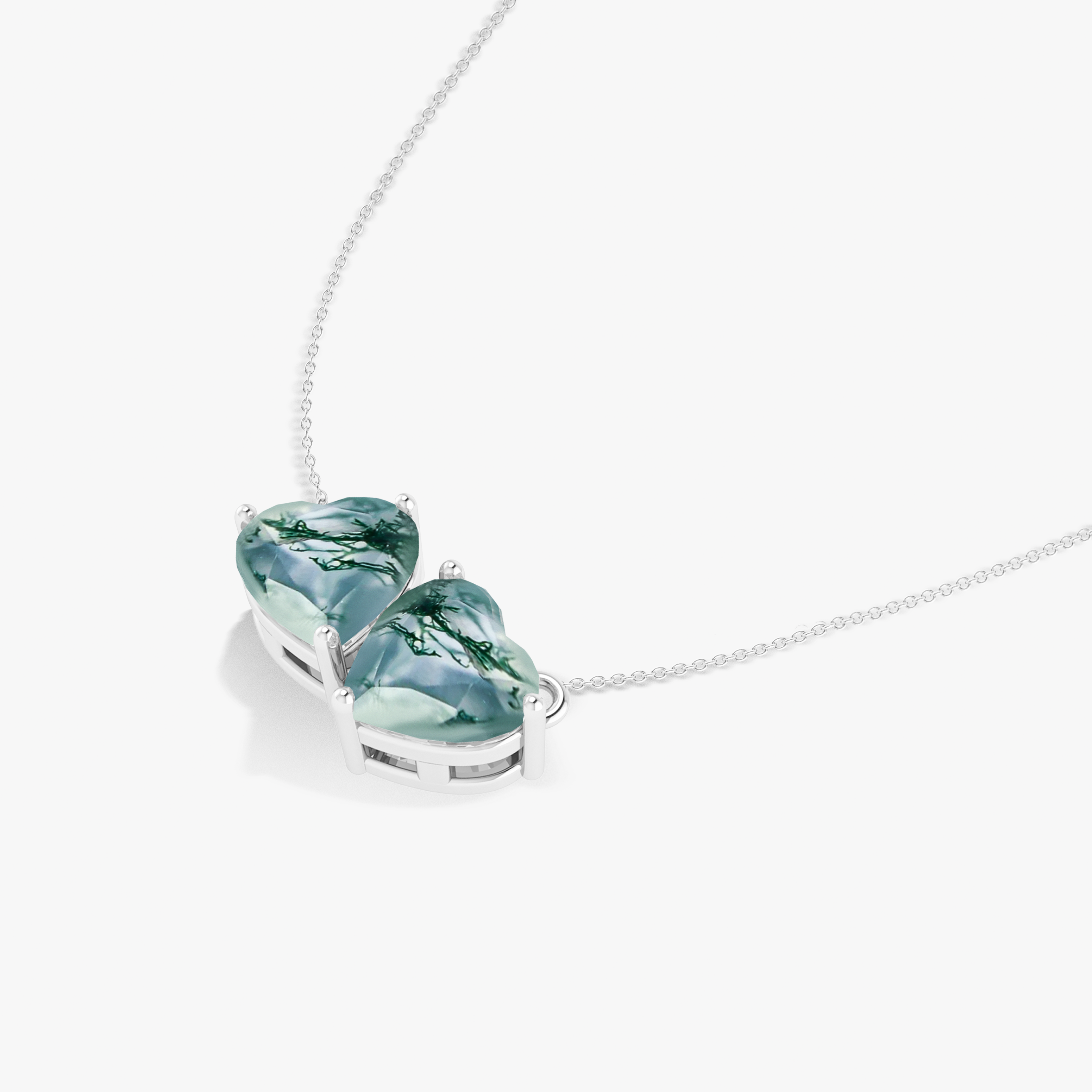 Natural Moss Agate Gemstone Dual Heart Pendant Necklace - Healing Crystal Jewelry for Women, Perfect for Valentine's Day Gifts & Spiritual Healing