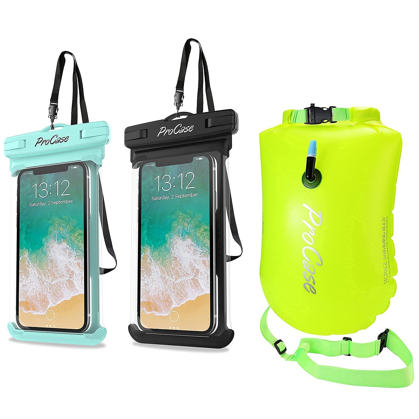 **ProCase Universal Waterproof Phone Case Dry Bag Pouch - 28L Swim Safety Float Buoy with Waterproof Drybag - Perfect for Swimming, Kayaking, Beach & Outdoor Water Sports**