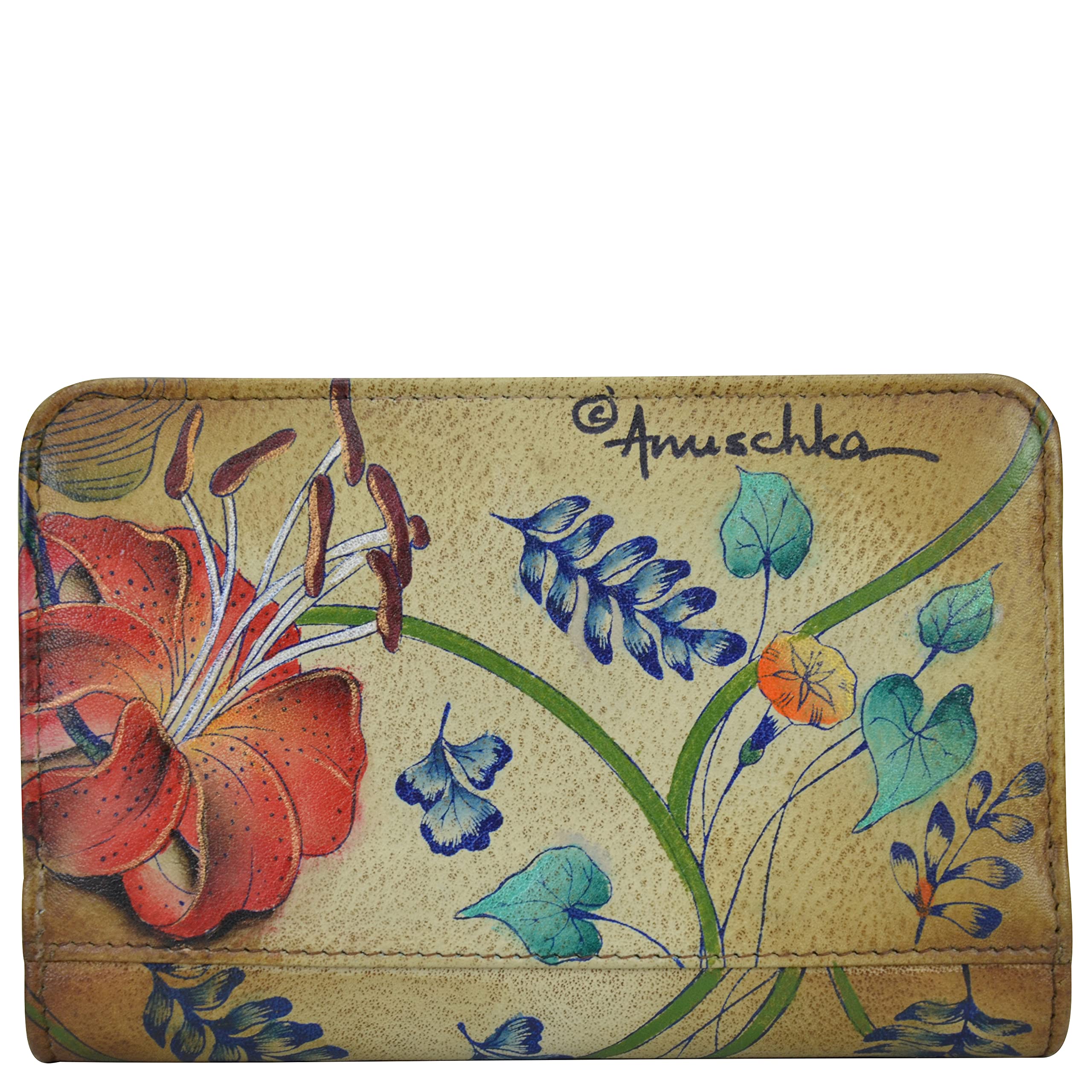 Anuschka Women’s Hand-Painted Genuine Leather Wallet - RFID Blocking Bifold Wallet with Snap Closure, ID Window & Multiple Card Slots | Perfect for Everyday Use, Travel & Gift Giving