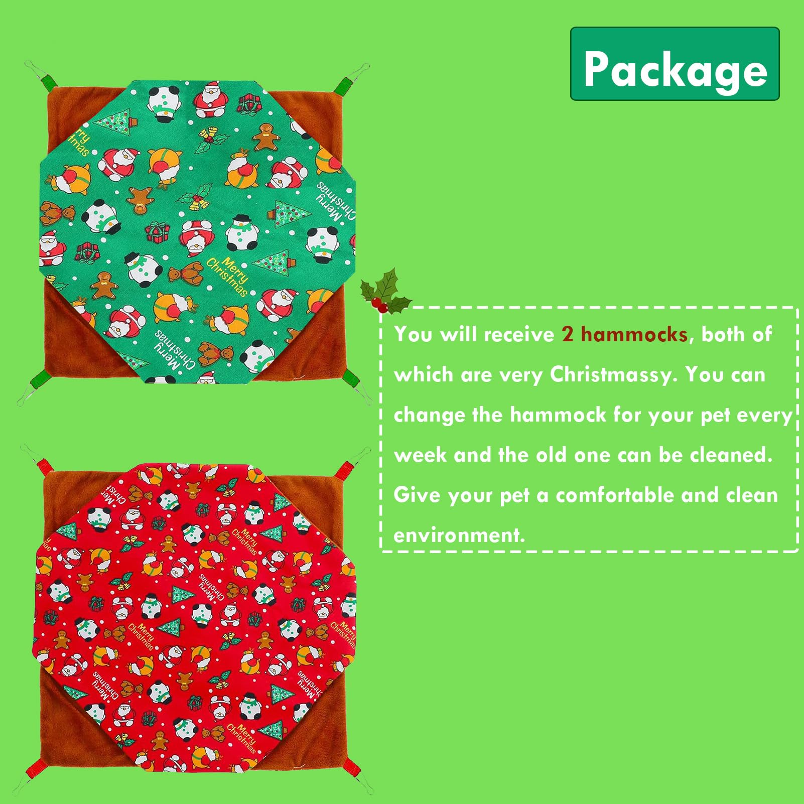 BAMY 2 Pack Christmas Hamster Hammock - Snowman Sugar Glider Hanging Bed for Small Animals - Guinea Pig, Chinchilla, Hedgehog, Gerbil, Squirrel, Bird & Parrot Cage Accessories (Red+Green) - Perfect for Holiday Pet Decor & Cozy Winter Sleeping