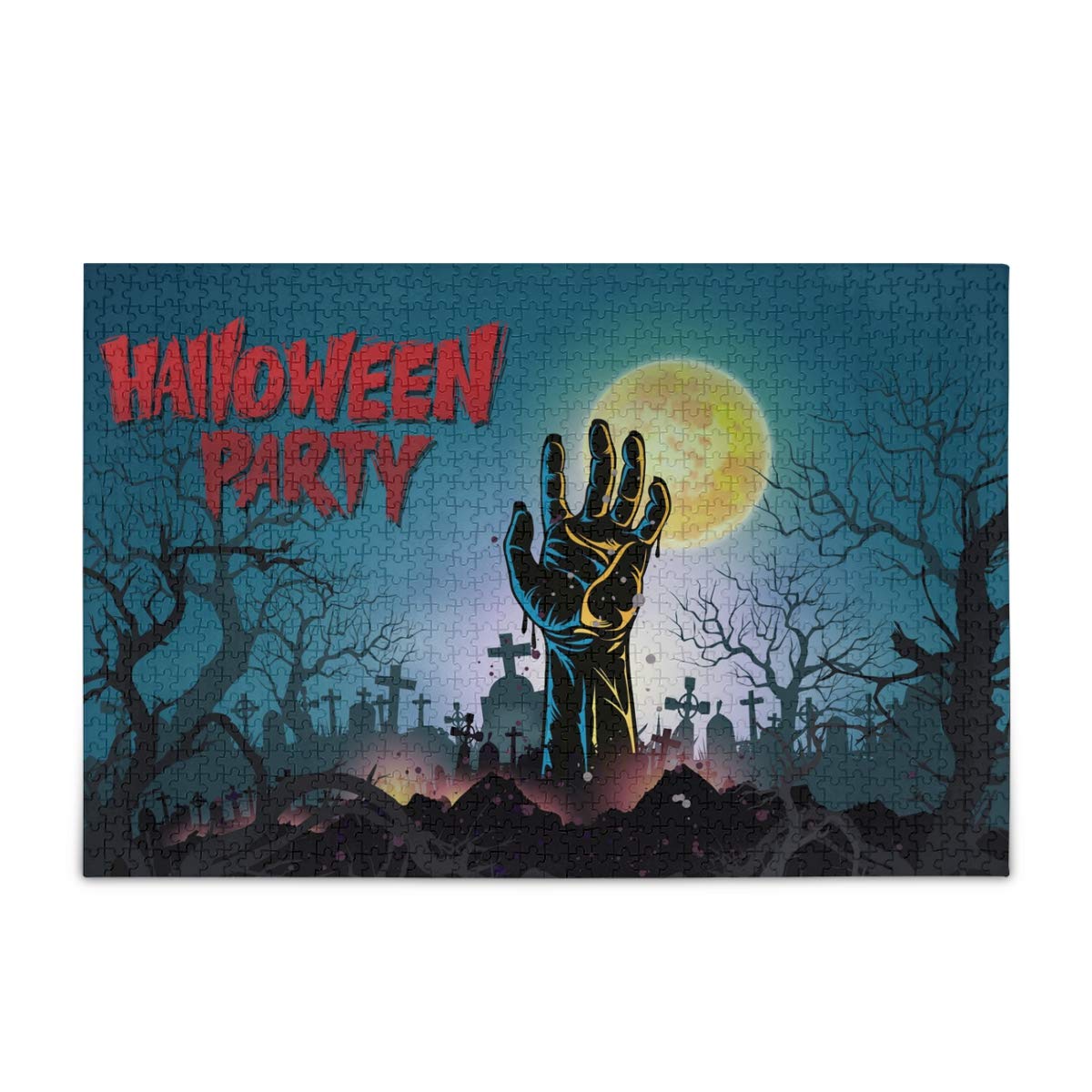 1000 Piece Halloween Jigsaw Puzzle for Adults & Kids - Zombie Hand Moon Space Theme - 20x30 Inch Large Puzzle - Fun Family Activity for Halloween Party, Classroom & Gift Giving