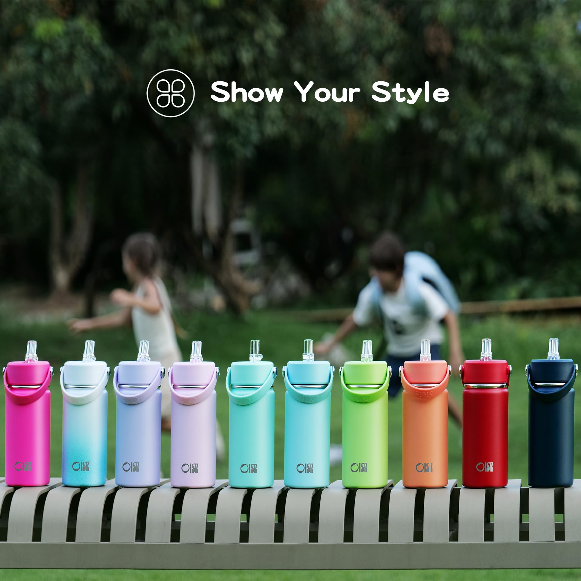 OISIZ 14oz Kids Water Bottle with Straw Lid - Vacuum Insulated 316 Stainless Steel, BPA Free, Leakproof, Keeps Cold 24 Hours - Perfect for School, Sports, and Outdoor Activities