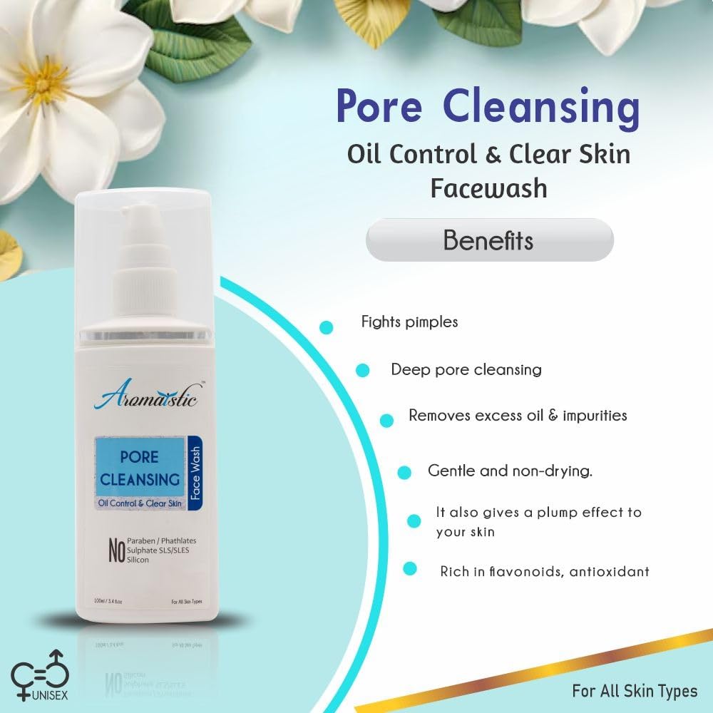 **Aromaistic Pore Cleansing Face Wash with Niacinamide – Deep Cleansing, Hydrating & Anti-Acne Oil Cleanser for Women & Men | Paraben, Sulfate & Silicone-Free | 100ml | Perfect for Daily Skincare & Acne-Prone Skin**
