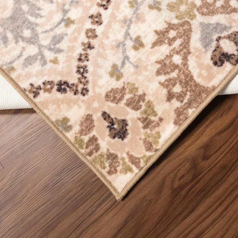 Augusta Rustic Floral Damask Non-Slip Indoor Area Rug - Soft & Durable Living Room Carpet for Home Decor