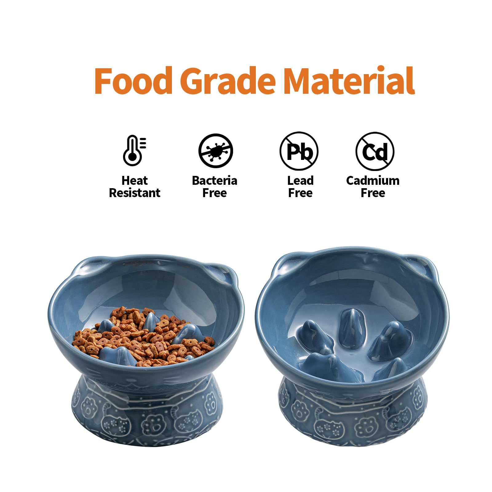 Ceramic Cat Slow Feeder Bowl - Elevated Tilted Design for Healthy Eating, Prevents Black Chin in Cats & Dogs - Perfect for Dry and Wet Food (Blue) - Ideal for Fast Eaters & Digestive Health at Home