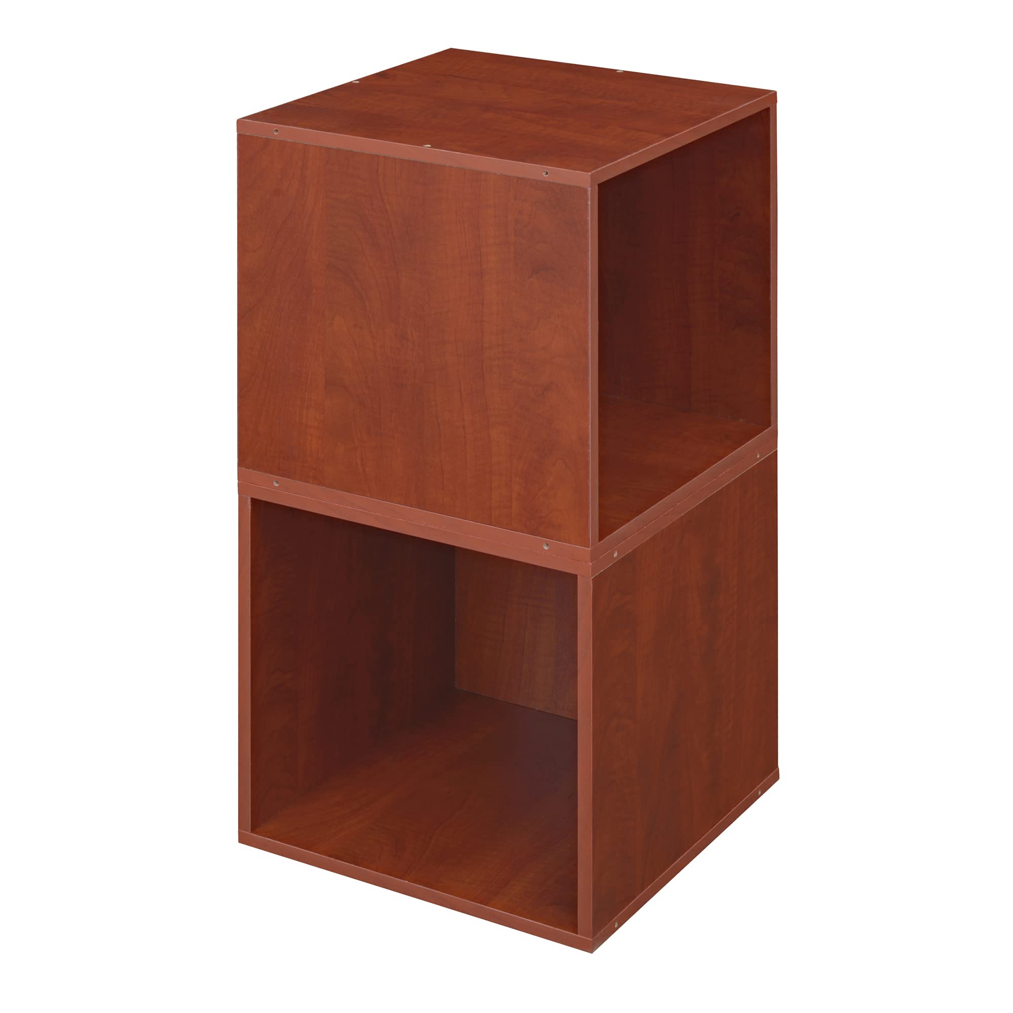 2-Tier Open Bookshelf Storage Organizer with Cubes - Cherry Wood - Perfect for Living Room, Bedroom, or Office Organization