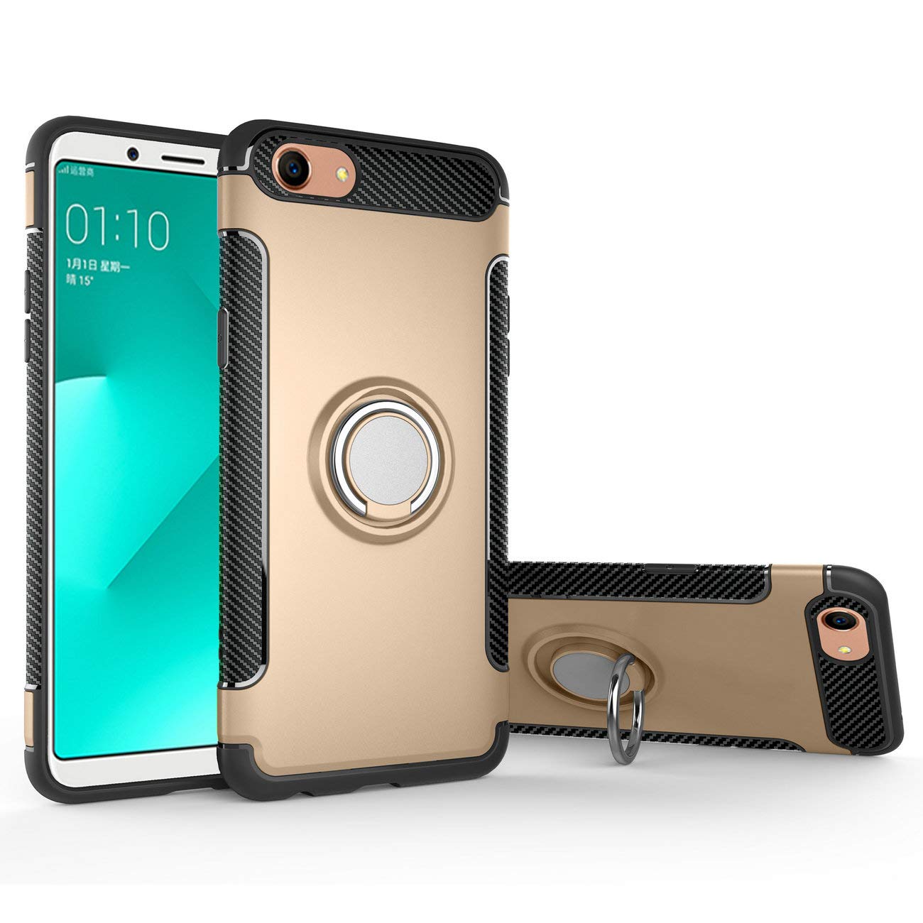 Magnetic Car Bracket Protective Case for Oppo A1/A83/A83t - Shockproof Phone Cover with Strong Hold for Car Mount - Perfect for Driving, Commuting & Travel Accessories (Gold)