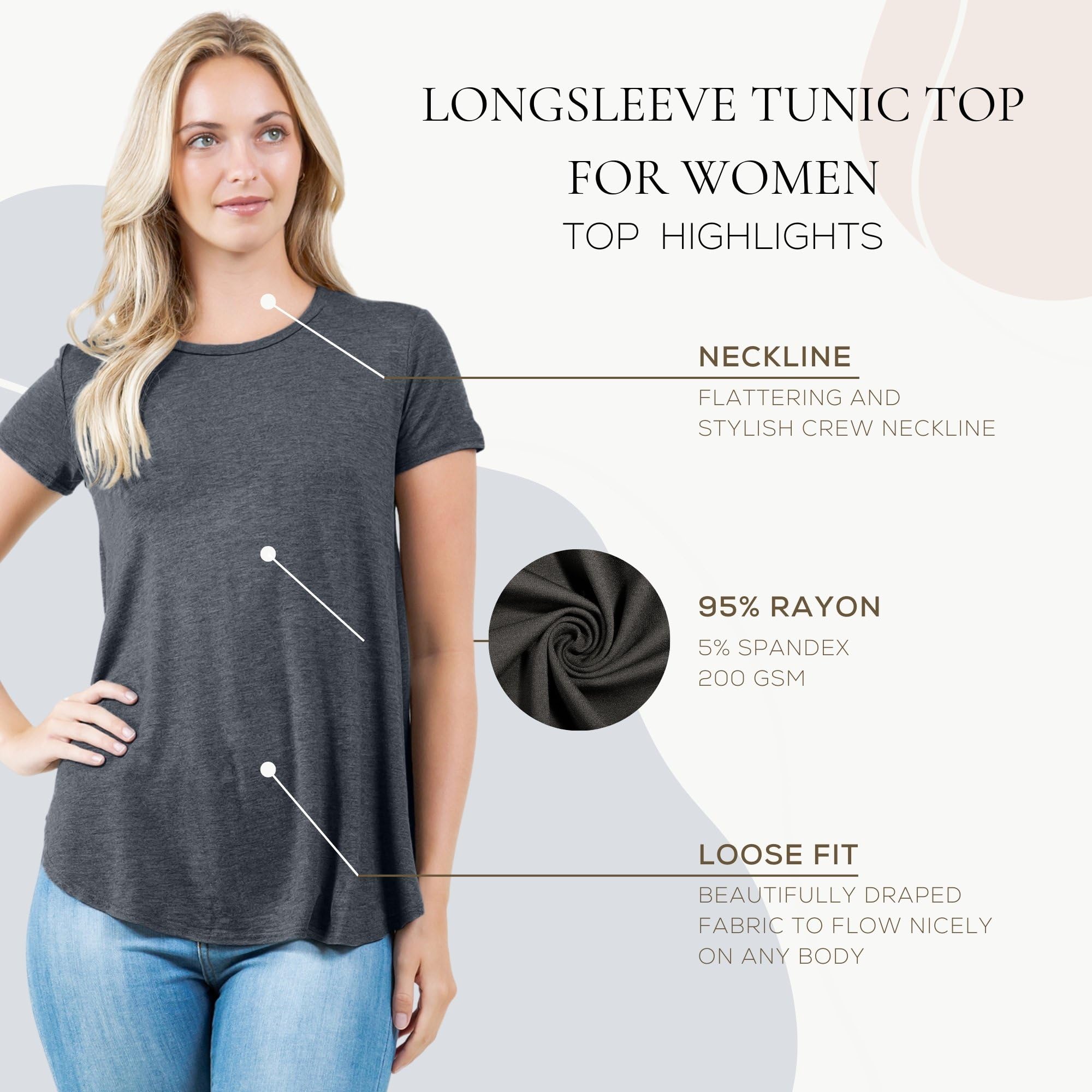 Azules Women's Short Sleeve Tunic Tops - Flowy Scoop Neck Blouse for Leggings | Casual Summer Outfit, Workwear & Dressy Occasions