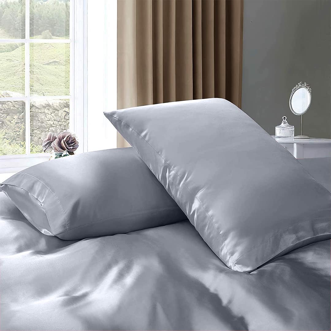 Queen Silk Satin Duvet Set 4pc - Silver Grey for Luxury Bedroom
