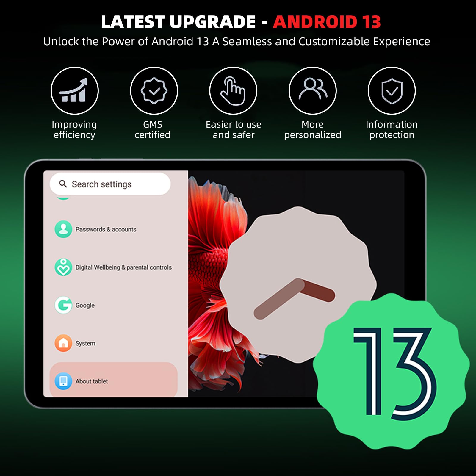 Android 13 Tablet 8.4 Inch - Octa-Core Processor, 1920x1200 HD Display, 5MP Dual Camera, 4G LTE WiFi, GPS, Bluetooth 5.0, 4000mAh Battery, 8GB RAM 256GB Storage - Perfect for Gaming, Streaming & Productivity on the Go