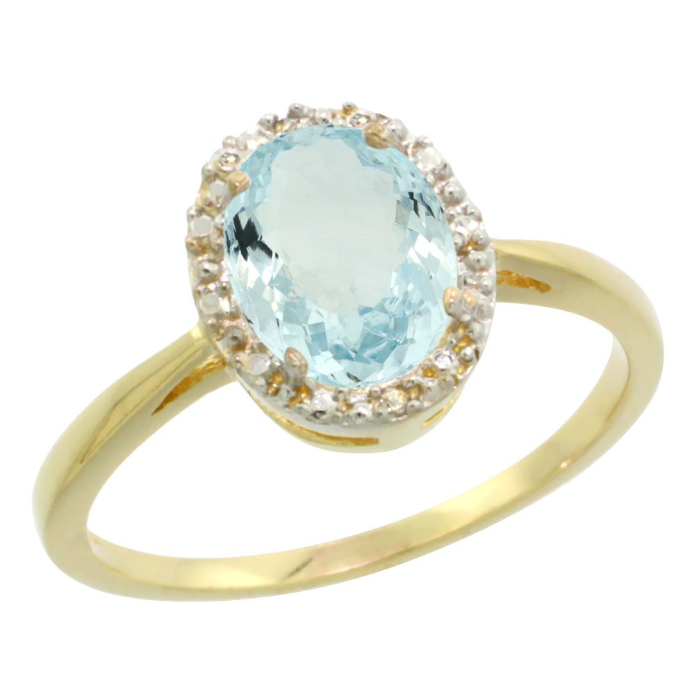 10K Yellow Gold Natural Aquamarine Diamond Halo Engagement Ring - Oval 8x6mm, Size 5-10 - Perfect for Proposals, Weddings & Anniversary Gifts