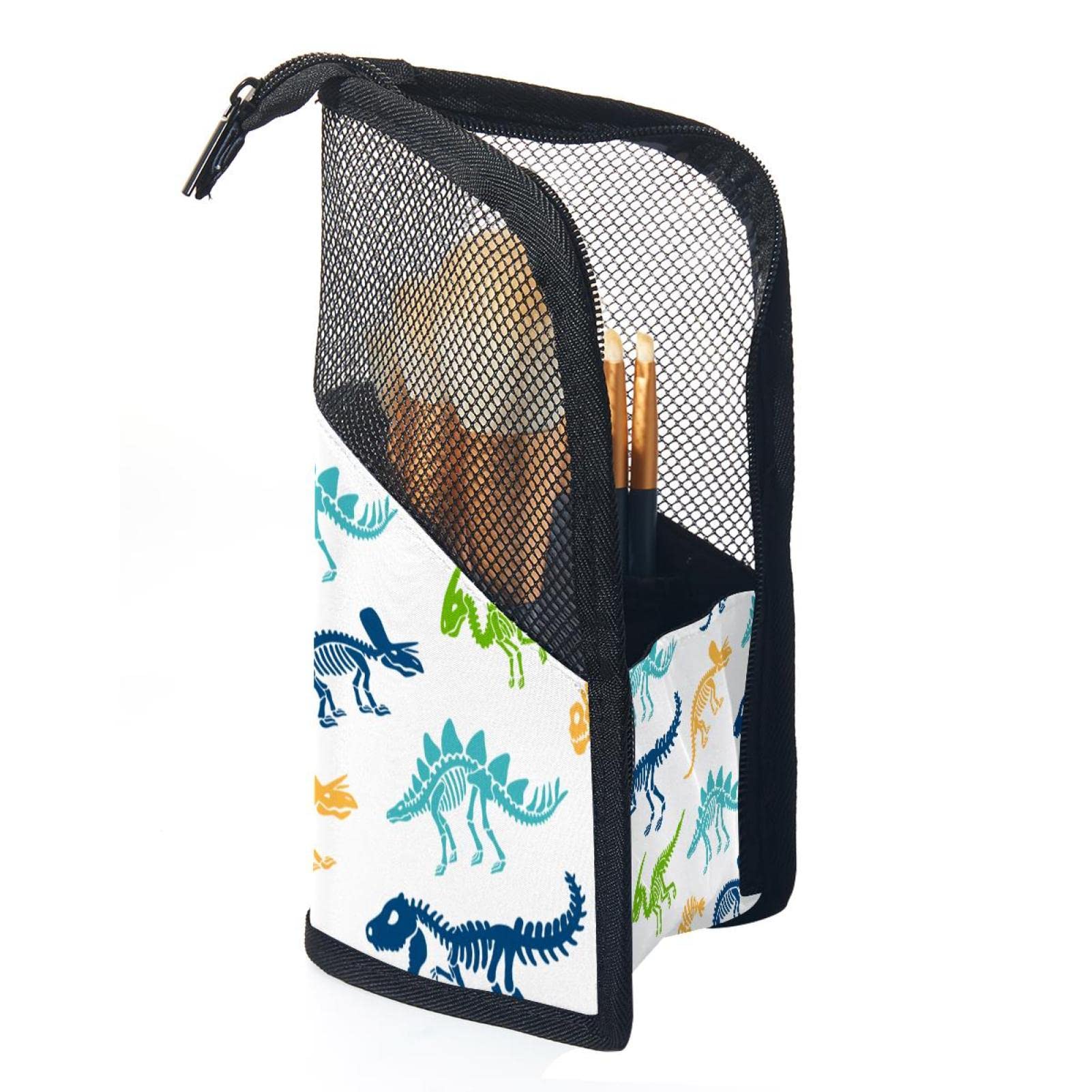 Professional 12-Piece Cosmetic Brush Set with Dinosaur Stand Holder - Portable Makeup Brush Organizer Pouch for Women & Girls - Perfect for Travel, Home, and Salon Use