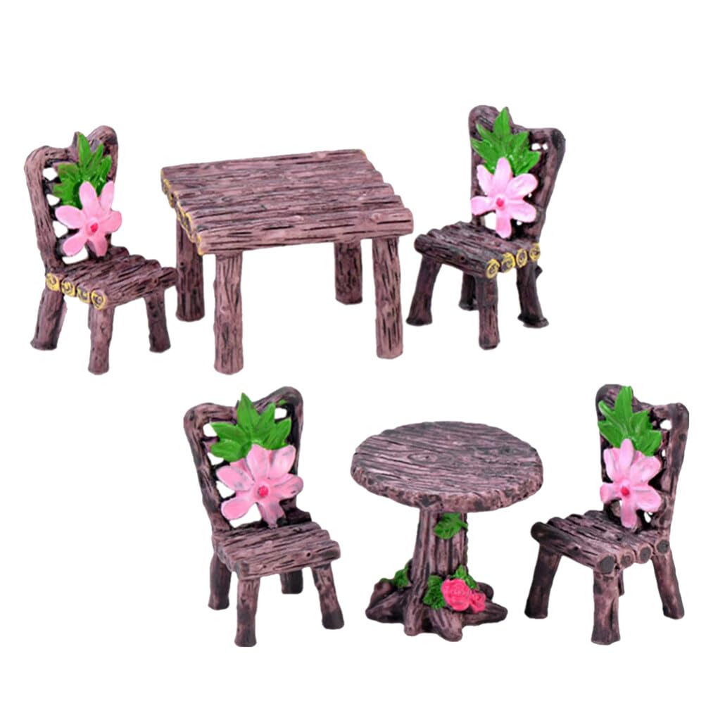 BESTOYARD 6-Piece Miniature Wooden Table and Chairs Set - Resin Fairy Furniture for Home Decor, Dollhouse Accessories & Fairy Garden Landscaping - Perfect for DIY Crafts, Fairy Tale Displays and Miniature Room Decoration