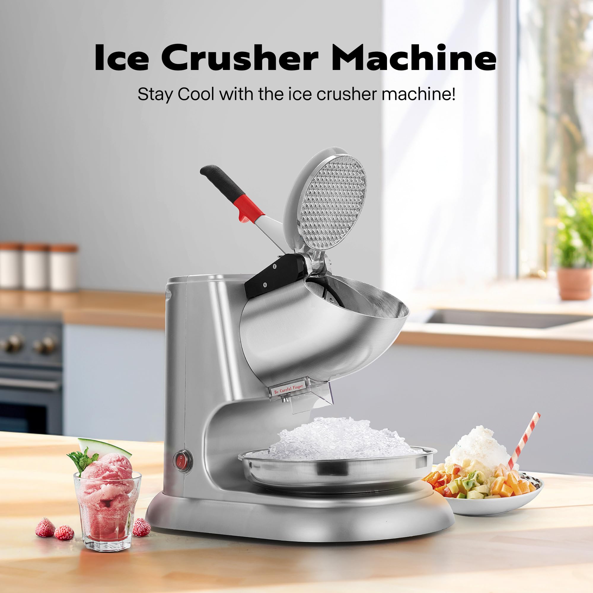 VIVOHOME 11 Inch Electric Ice Crusher - 300W Dual Blade Shaver Machine, 2000 RPM for Fast Crushing - Perfect for Snow Cones, Cocktails & Commercial Use - Includes Ice Pick (Silver)