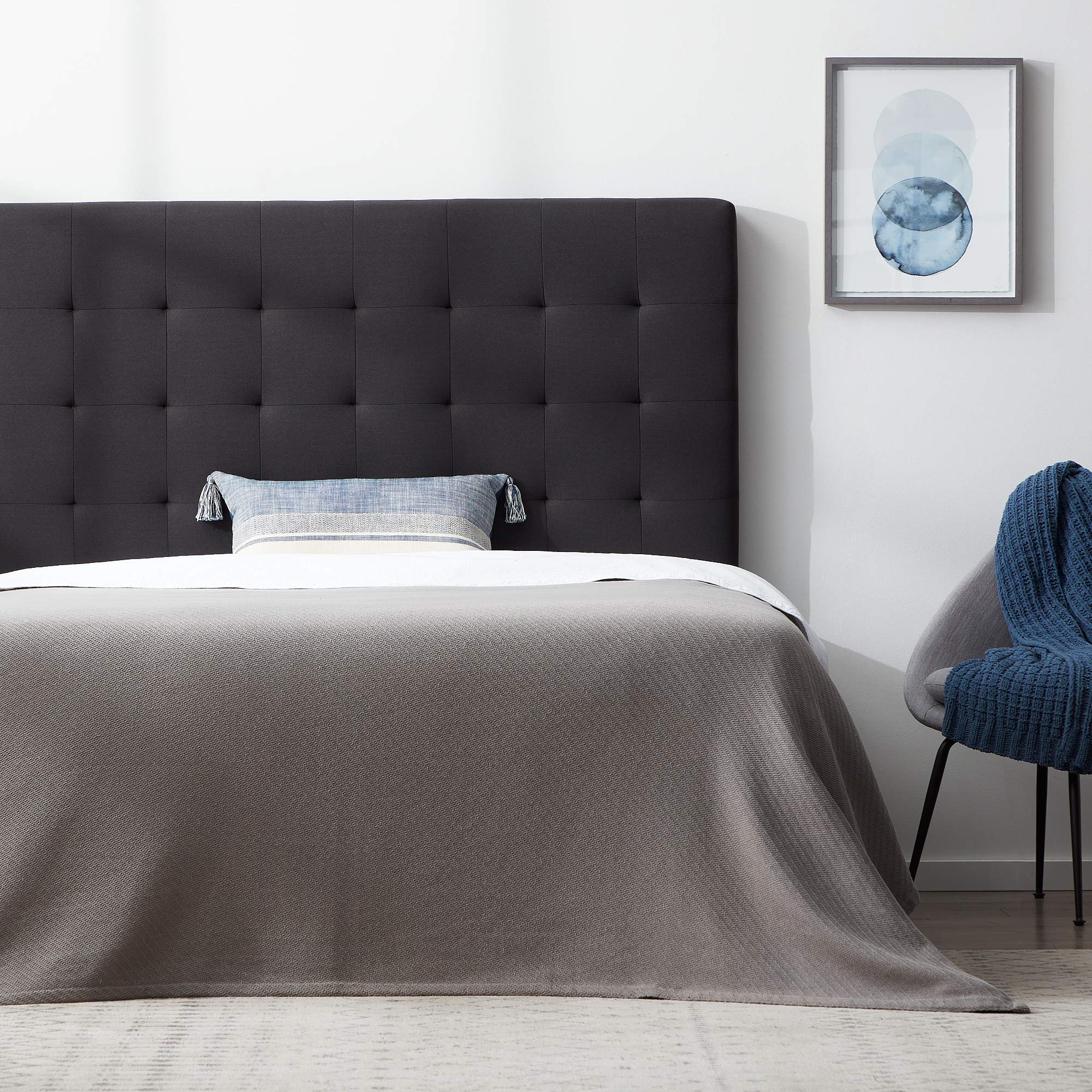 LUCID Upholstered Tufted Queen Size Headboard - Rectangle Square Design in Charcoal Gray | Perfect for Modern Bedroom Decor & Master Suite Upgrade