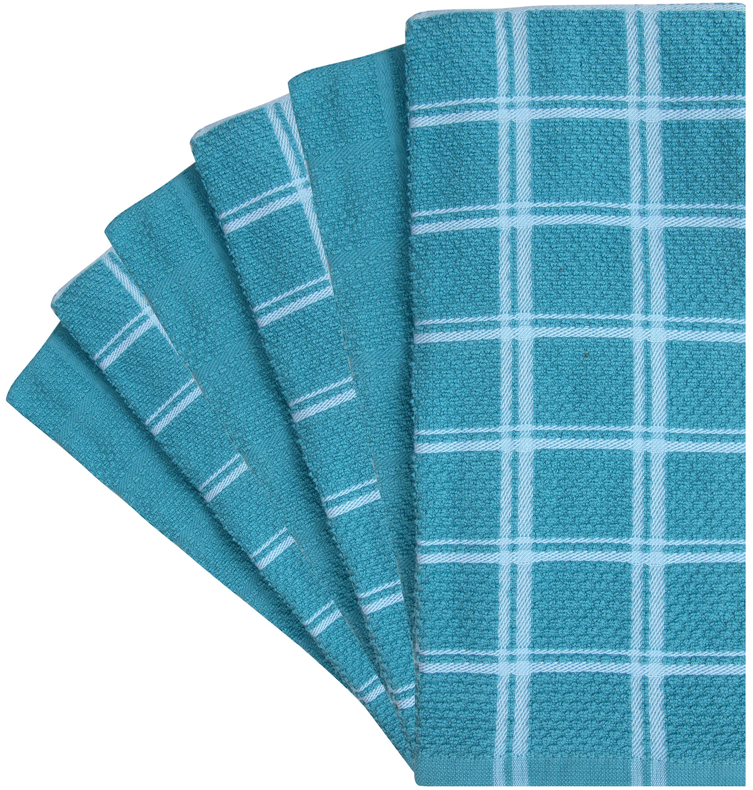 Premium Cotton Kitchen Towels Set - Ultra Absorbent 412 GSM Dish Towels for Drying Dishes | Yarn Dyed Popcorn Windowpane Design | Soft Tea Towels for Kitchen, Dining & Hosting Gifts (Aqua Blue)