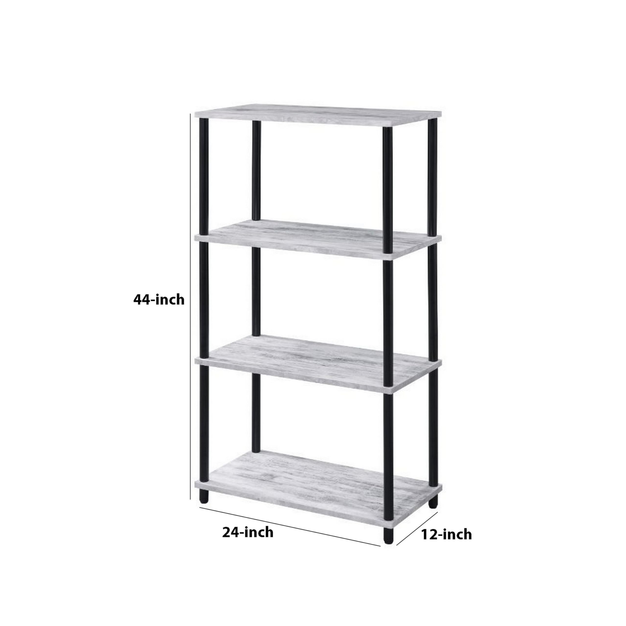 Benjara BM237179 4-Tier Bookshelf with Metal Tubular Legs, Antique White - Perfect for Living Room, Office, or Bedroom Storage & Display