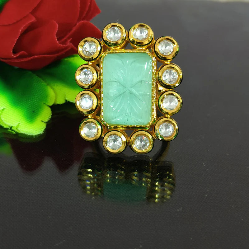Elegant Gold Plated Royal Kundan Stone Beaded Ring - Design 132 | Handmade Indian Jewelry for Women | Perfect for Weddings, Parties & Special Occasions
