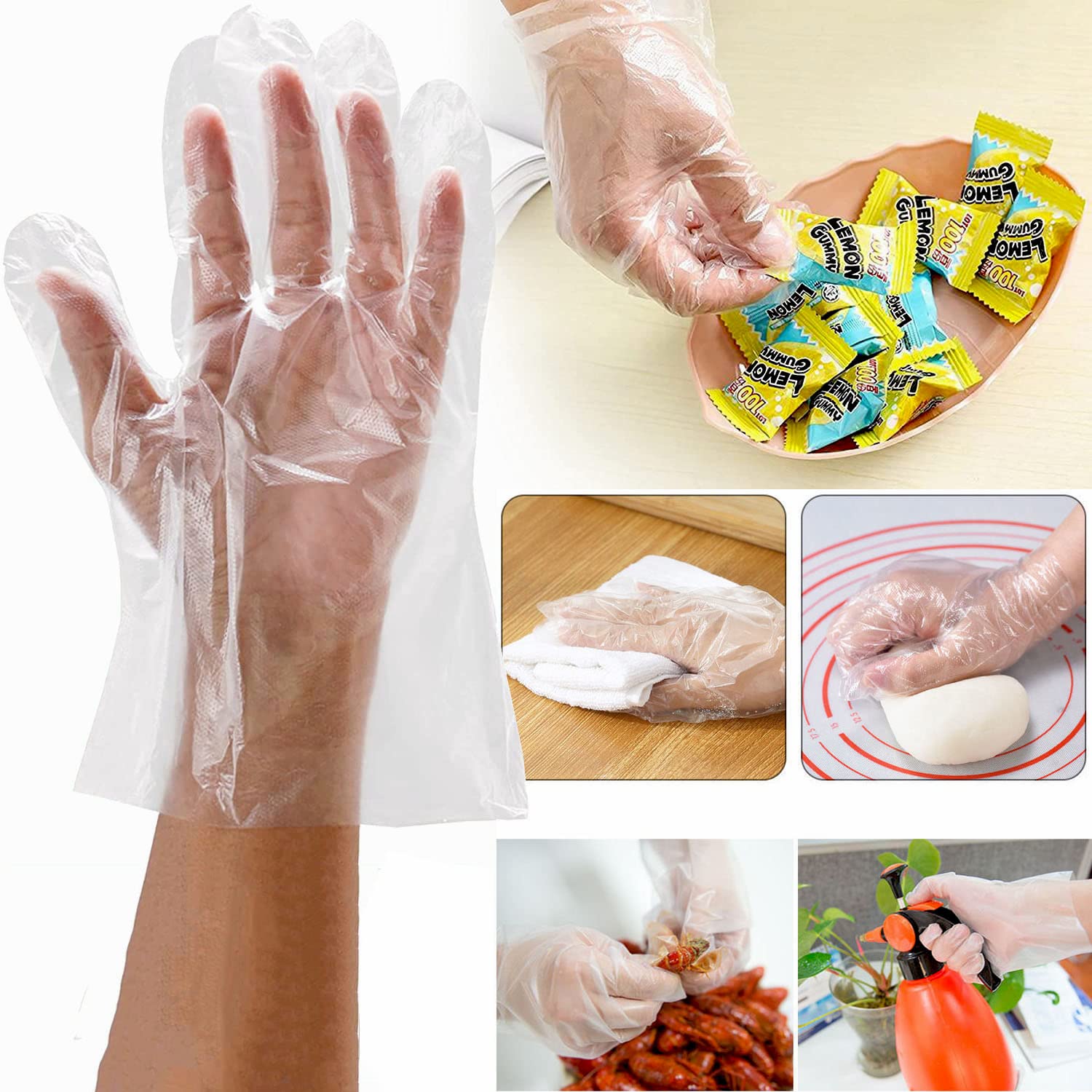 500 PCS Disposable Food Prep Gloves - Plastic Food Safe Disposable Gloves Transparent for Food Handling, Kitchen Cooking, Cleaning, Crafting, Hair Coloring - One Size Fits Most - Perfect for Restaurants, Catering, Baking, Salon & Home Use