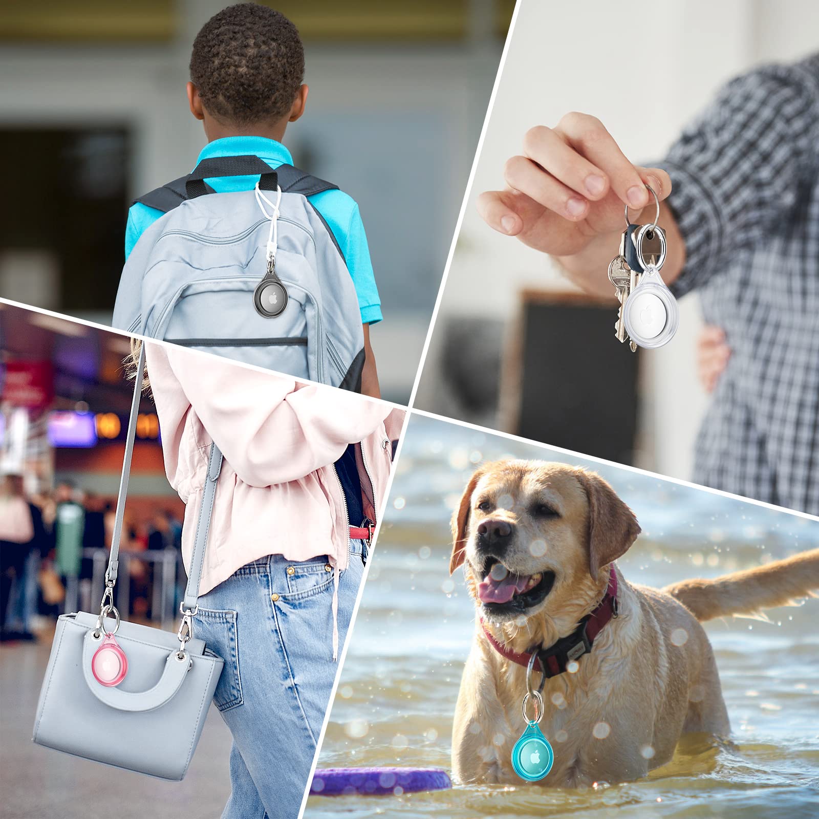 Waterproof Airtag Holder 4 Pack - Fhtase Apple AirTag Keychain Case with 360° Full Body Protection for Dog Collar, Luggage, Backpack & Keys | Durable Tracker Cover for Pets, Travel & Everyday Use