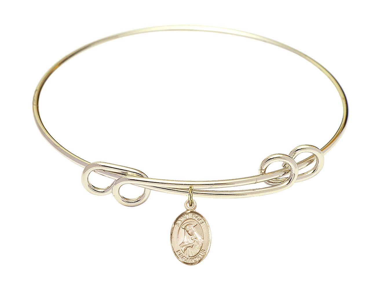 F A Dumont 8.5 Inch Round Double Loop Bangle Bracelet with St. Rose of Lima Charm - Elegant Jewelry for Women, Perfect for Gifts, Parties, and Everyday Wear