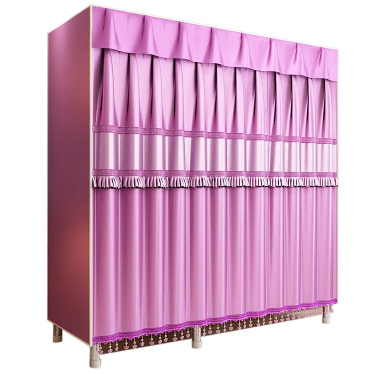 BYCDD Portable Cloth Wardrobe with Steel Pipe Hanging Rod - Extra Storage Organizer for Clothes, Shoes, Hats & Scarves (Pink, 130 x 50 x 172cm) - Perfect for Small Spaces, Dorm Rooms & Apartment Closets