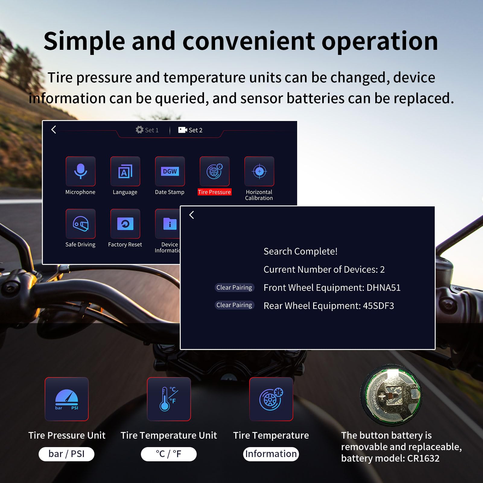 DeepMoto D16X Motorcycle Wireless Tire Pressure Sensor - Bluetooth TPMS with Real-Time Tire Temperature & Pressure Monitoring - Compatible with D16X Motorcycle Dash Cam - Perfect for Long Rides & Off-Road Adventures