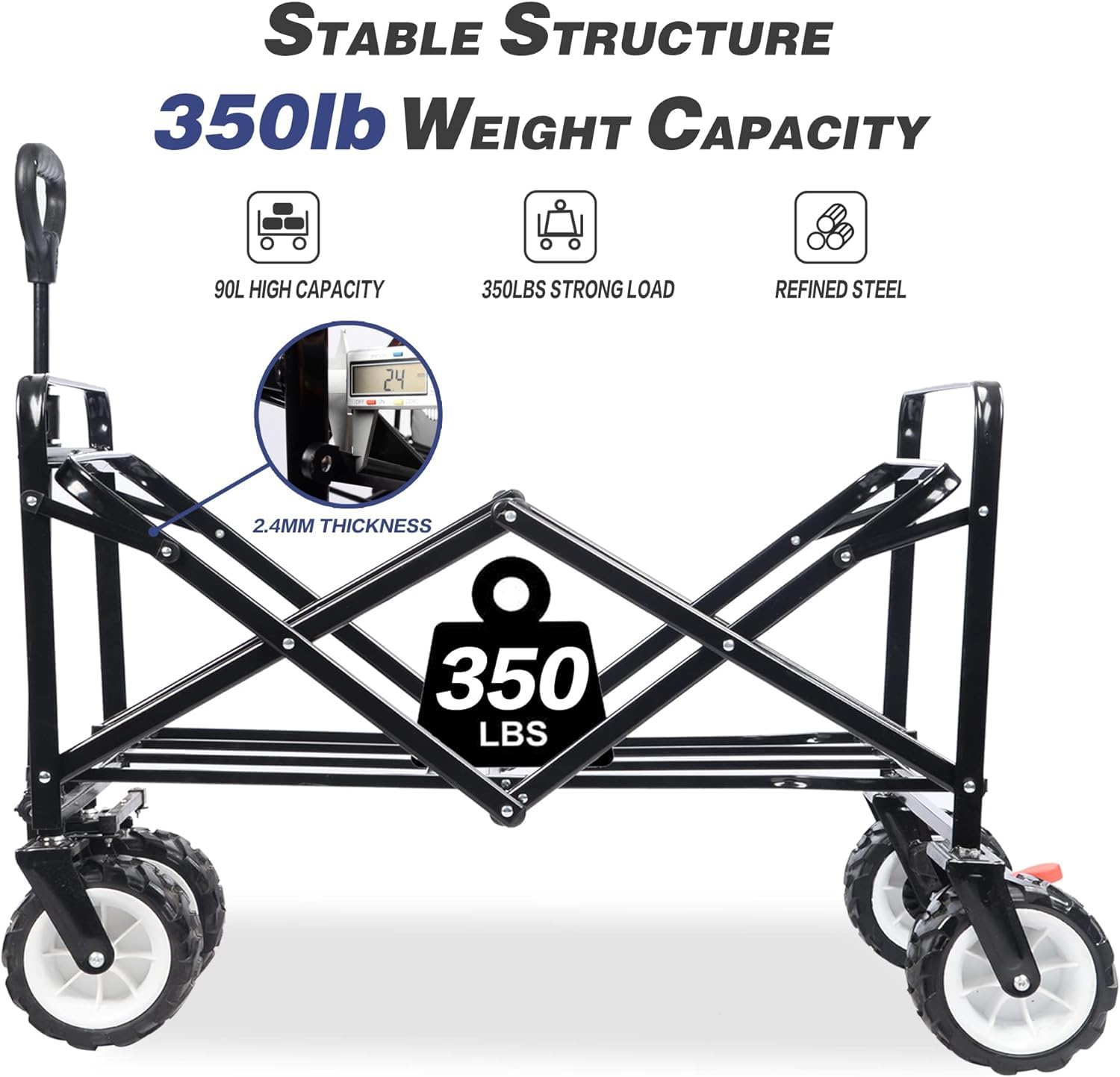Heavy Duty Collapsible Beach Wagon Cart with Universal Wheels & Adjustable Handle - Foldable Utility Cart for Camping, Gardening, Beach, Shopping & Outdoor Activities | Perfect for Picnics, Tailgating & Farmers Markets