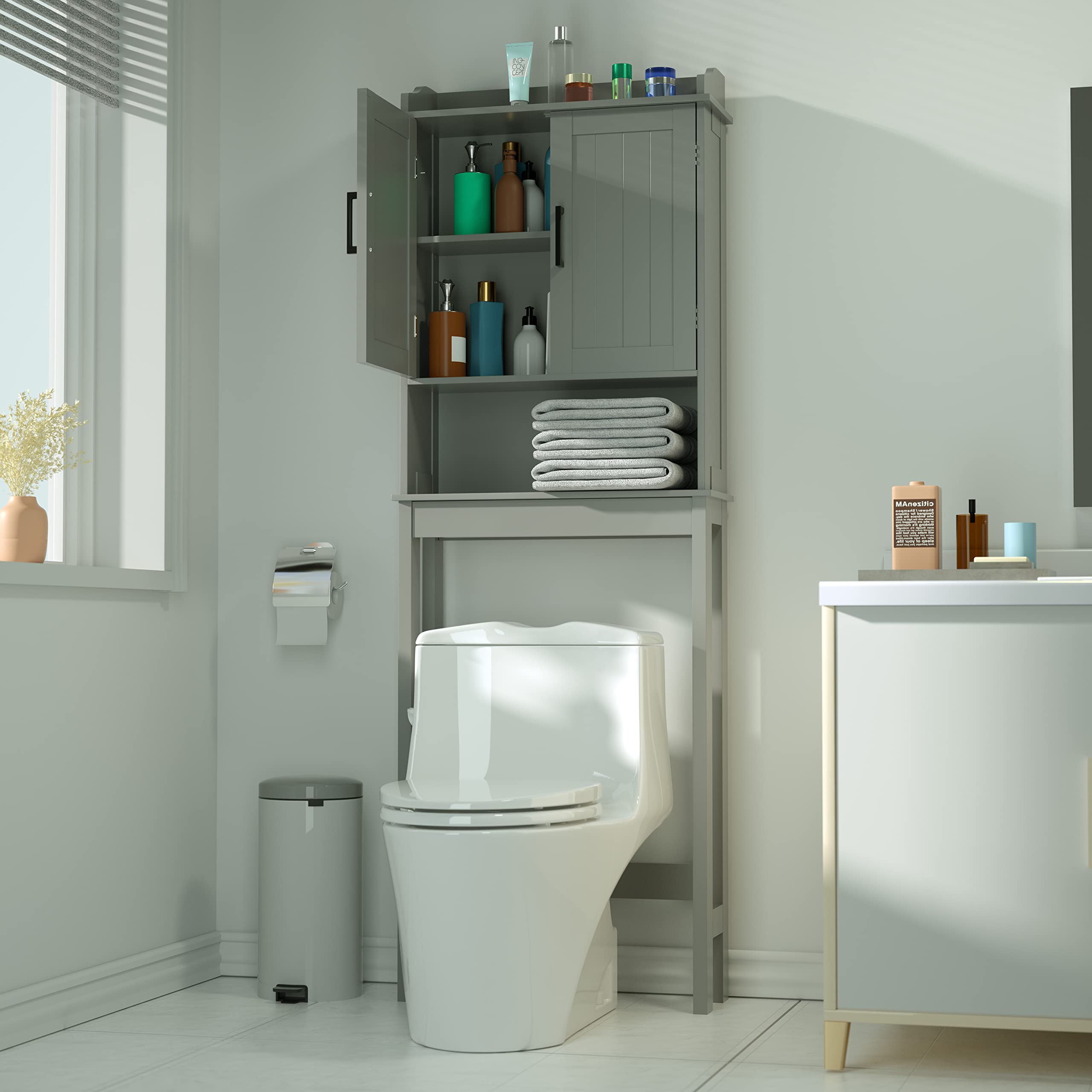 VEIKOUS Over Toilet Storage Cabinet - Adjustable Shelf, Space Saver for Small Bathrooms (Grey)