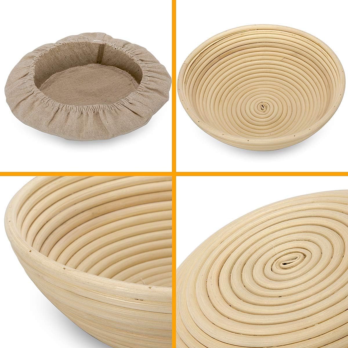 10 Inch Round Bread Proofing Basket - Large Natural Rattan Banneton for Sourdough Baking with Cloth Liner, Dough Scraper & Bread Lame | Perfect for Home Bakers & Professionals | Artisan Bread Making, Homemade Sourdough Starter Kit