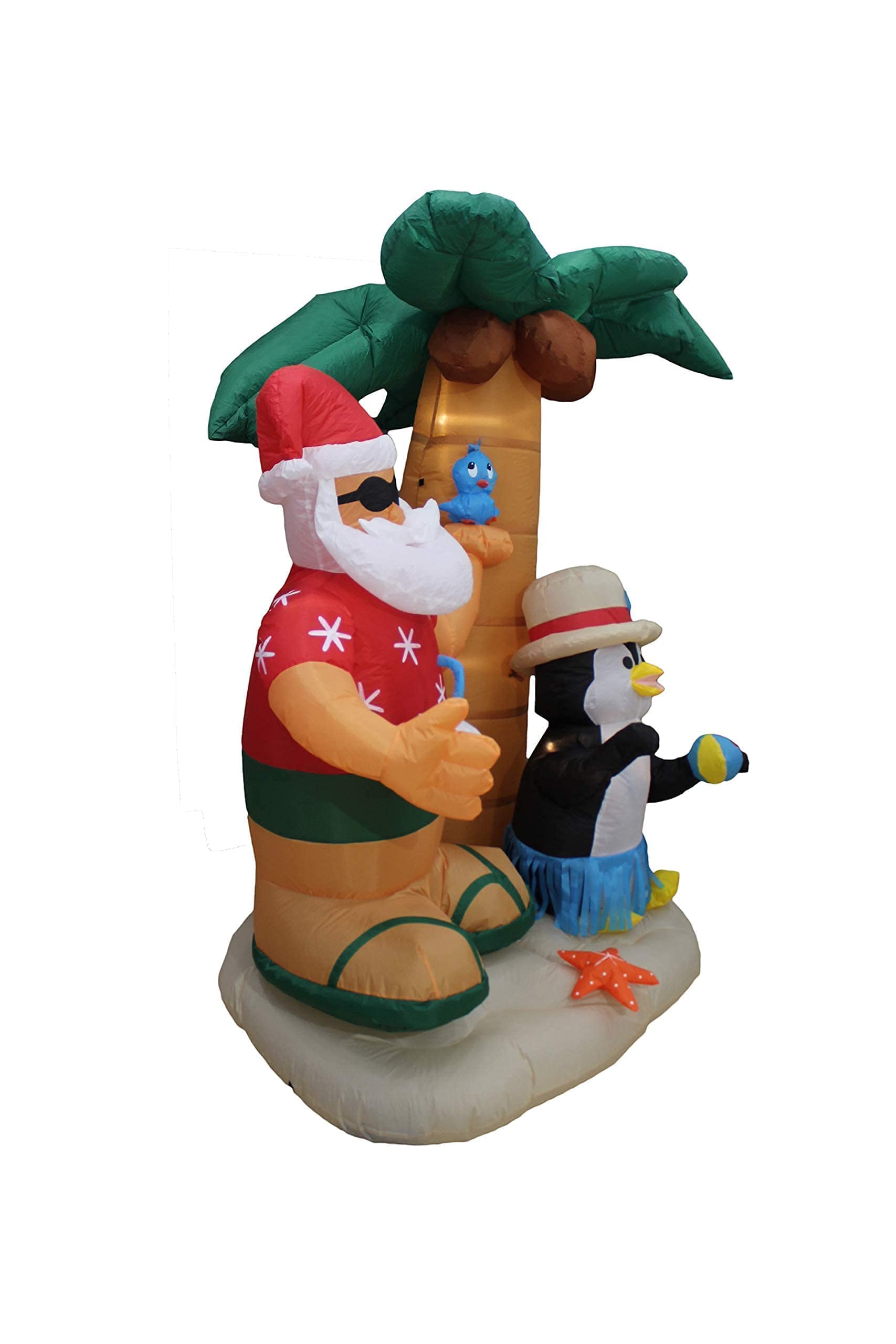7ft Inflatable Santa Claus & Penguin Island with Palm Tree + 6ft Inflatable Nativity Scene with Three Kings & Lights - Christmas Party Decorations Bundle for Outdoor Yard, Holiday Festivities & Seasonal Celebrations