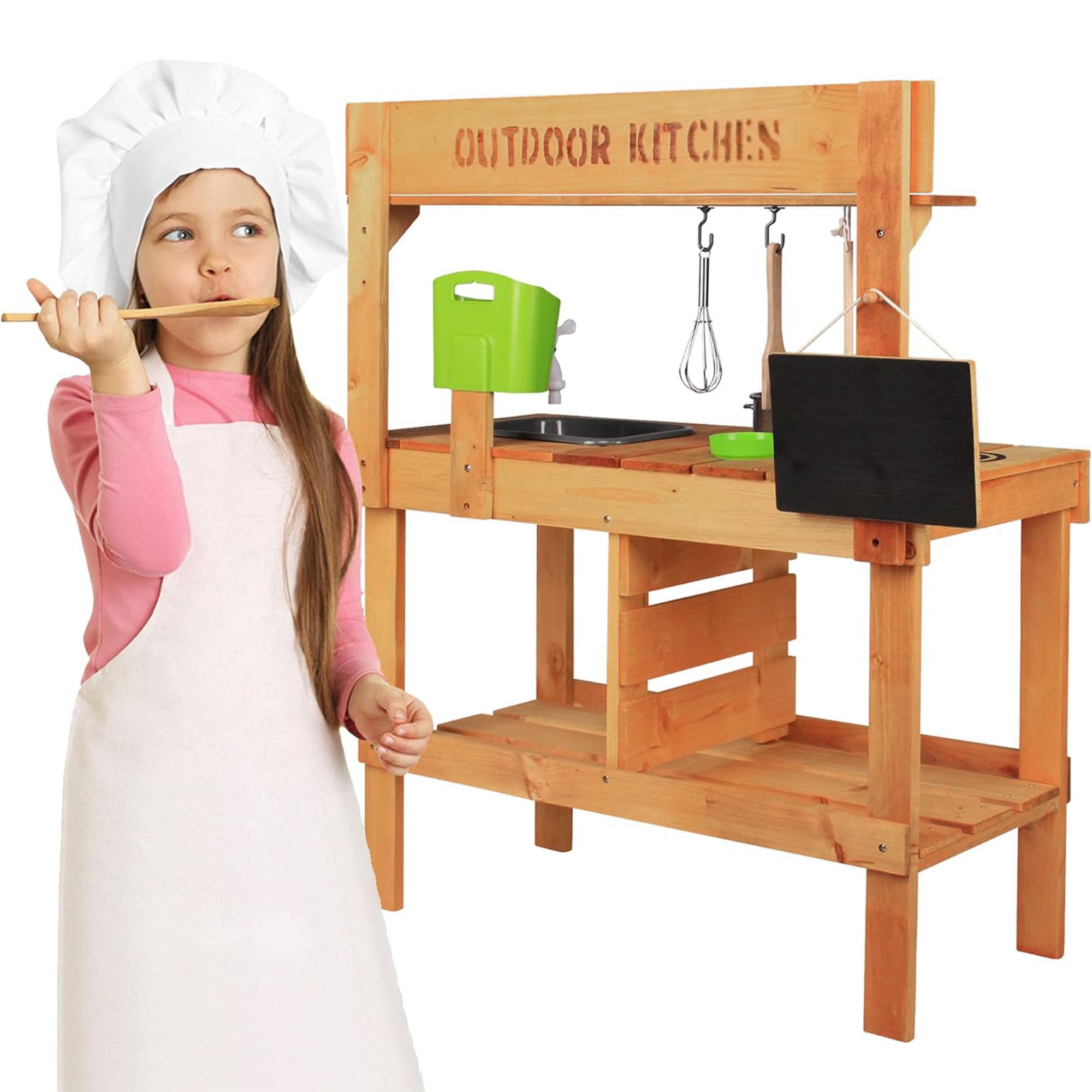 Outdoor Mud Kitchen Playset for Kids - Pretend Play Kitchen with Faucet, Sink & Accessories - Perfect for Garden, Backyard & Outdoor Imaginative Play