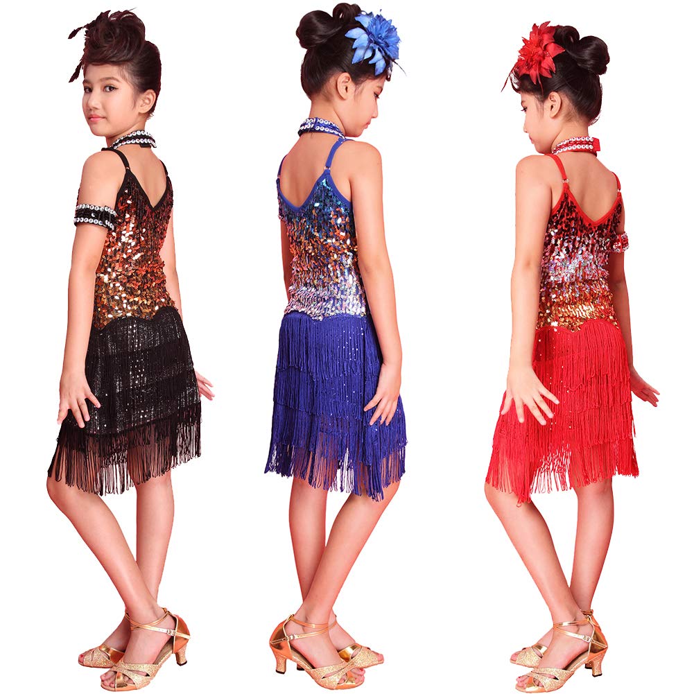 Latin Dance Dress for Girls - Kids Ballroom Dancing Flapper Dress Skirt Costume for Salsa, Tango & Performance