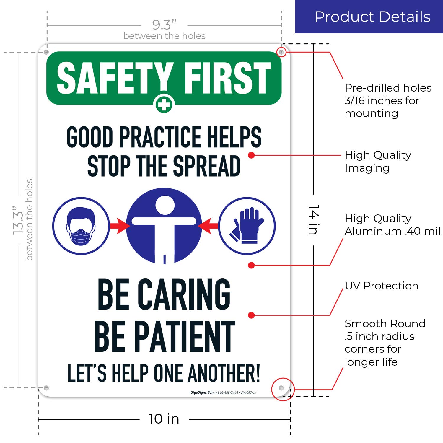 Please Wear Mask Sign - 10x14 Inches Rust-Free .040 Aluminum Social Distancing Sign for Business Safety - Fade Resistant, Easy Mounting Indoor/Outdoor Use - Made in USA - Perfect for Retail Stores, Offices & Public Spaces