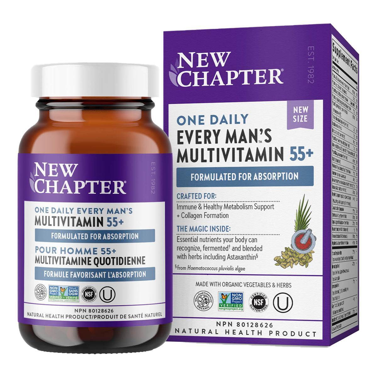 New Chapter Every Man's One Daily Multivitamin for Men 55+ - 60 Tablets with Essential Vitamins & Minerals | Supports Heart, Brain & Immune Health | Expires September 2025 | Perfect for Active Seniors & Mature Men's Wellness Routine