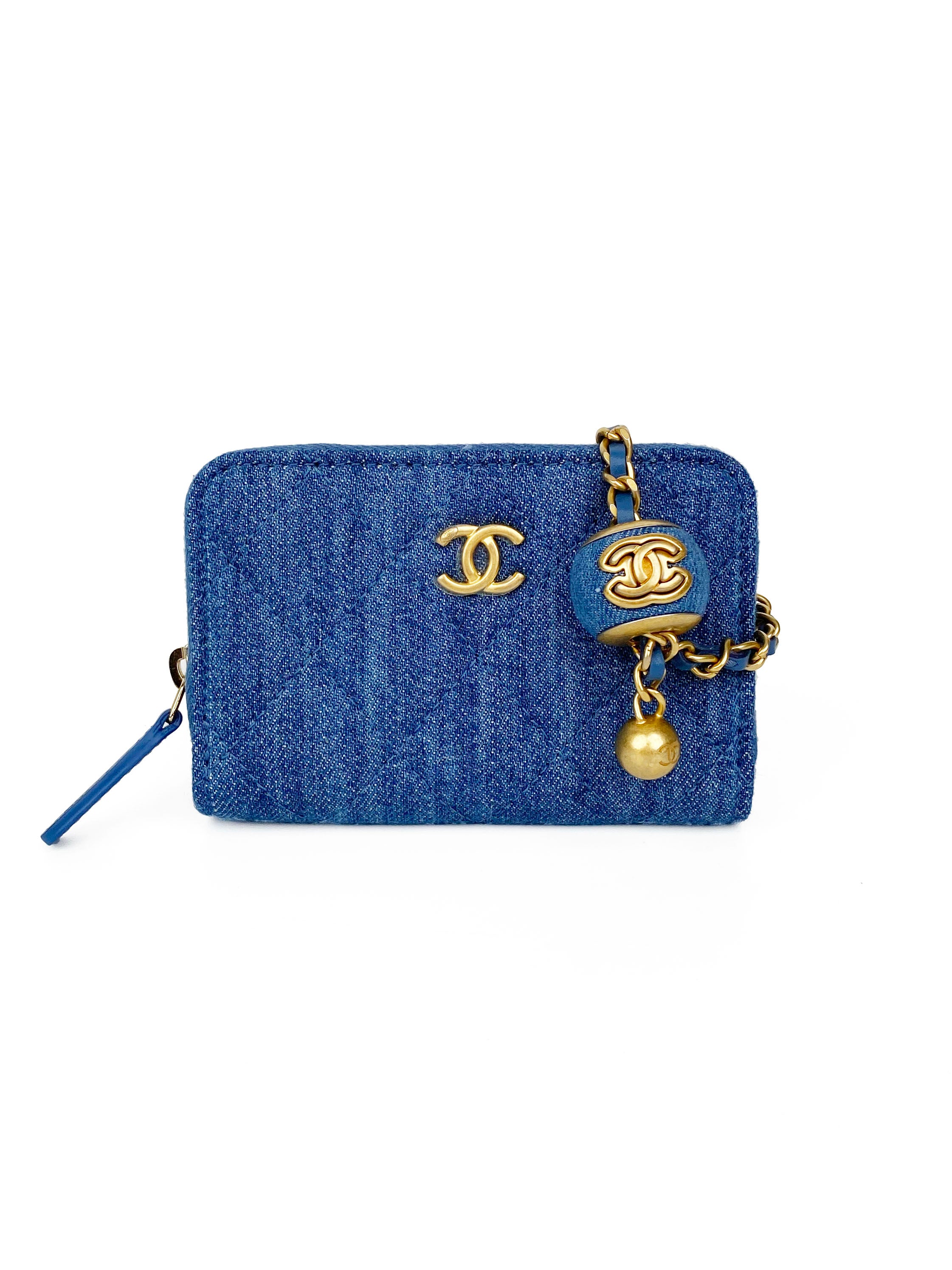 Chanel Mini Denim Cardholder with Pearl Crush - Luxury Compact Wallet for Credit Cards & Cash - Perfect for Everyday Use, Travel & Gifting