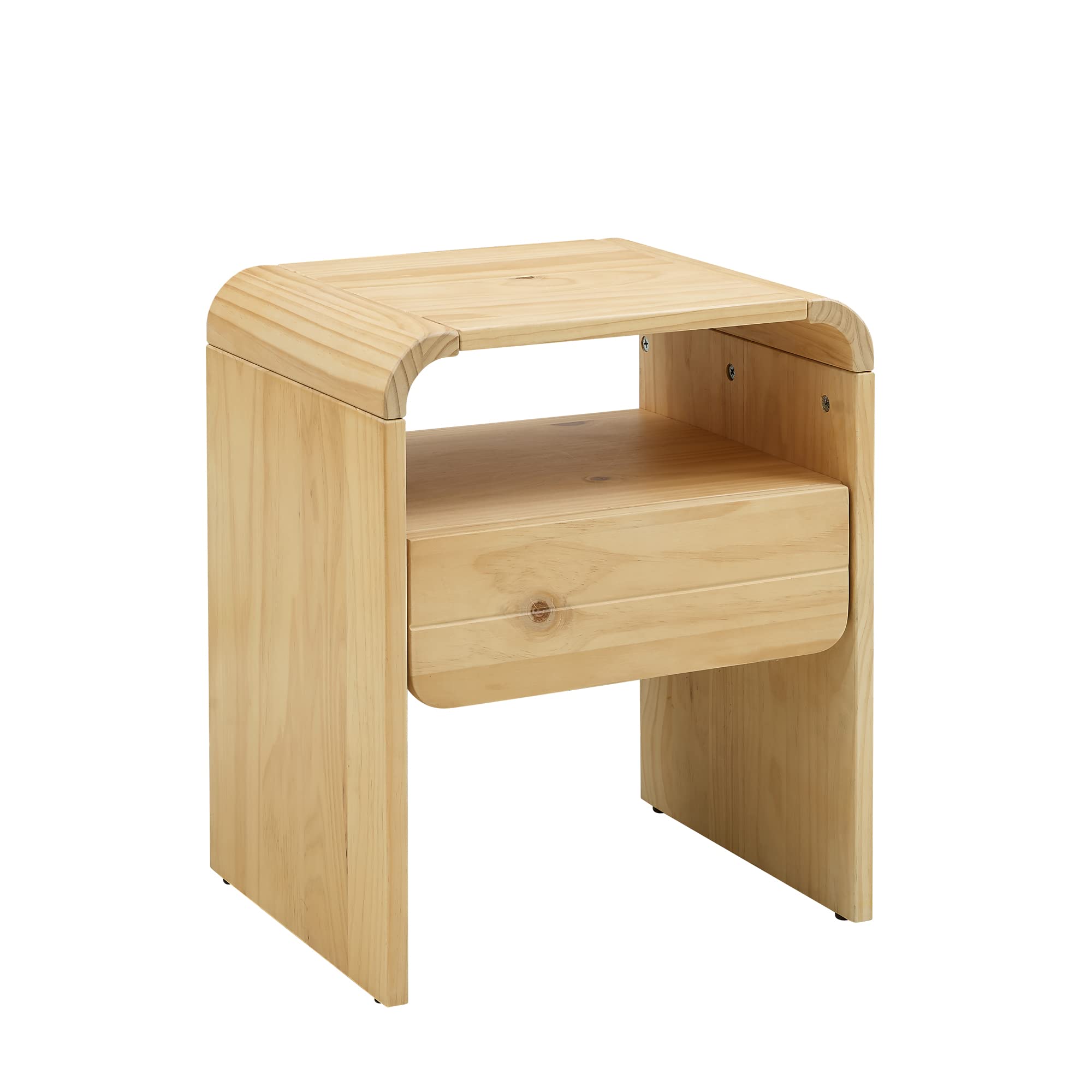 Modern Solid Wood Nightstand with Storage Drawer & Open Shelf - Bedside Table for Bedroom, Living Room, Hallway or Entryway - Stylish End Table for Home Organization & Decor